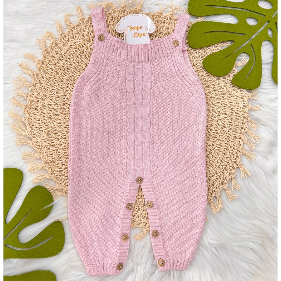 Jardineira de linha pipoca rosa